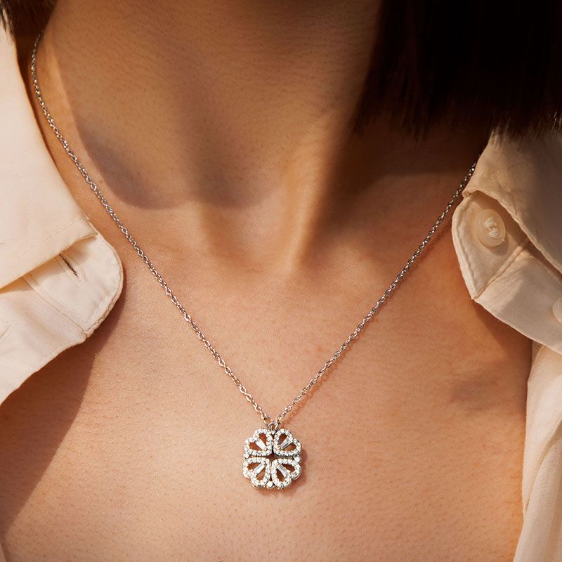 Four Leaf Clover Heart Shape Magnetic Necklace