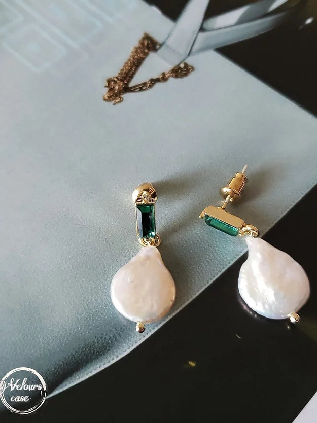 Lola Emerald Freshwater Pearl Drop Earrings